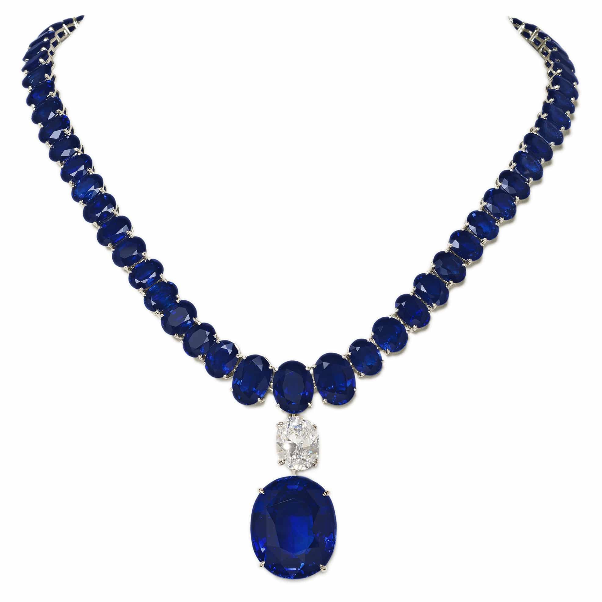 14K White Gold Diamond and Teardrop Blue Sapphire Station Necklace | Shop  14k White Gold Lusso Color Necklaces | Gabriel & Co