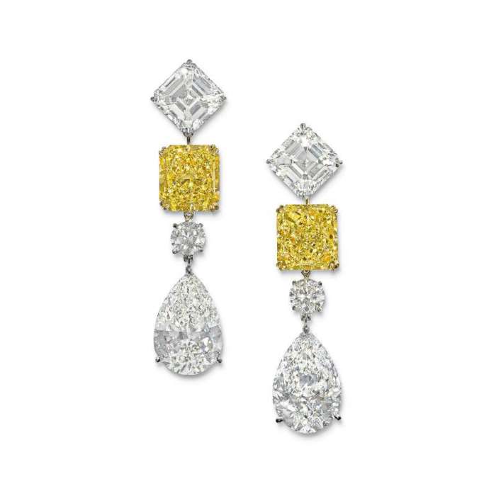 Yellow and White Diamond Earrings