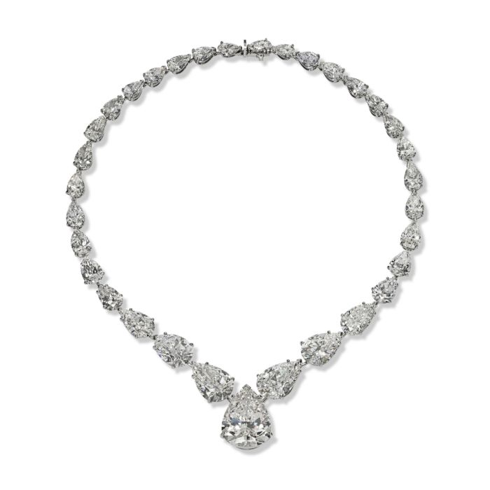Important Pear Shape Diamond Necklace