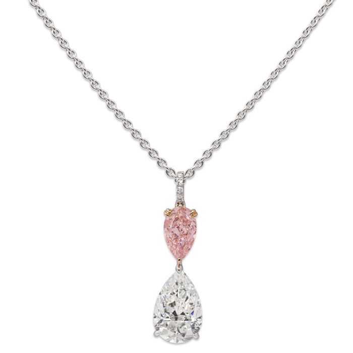 Fancy Yellow, White, and Pink Diamond Necklace in 18K White and