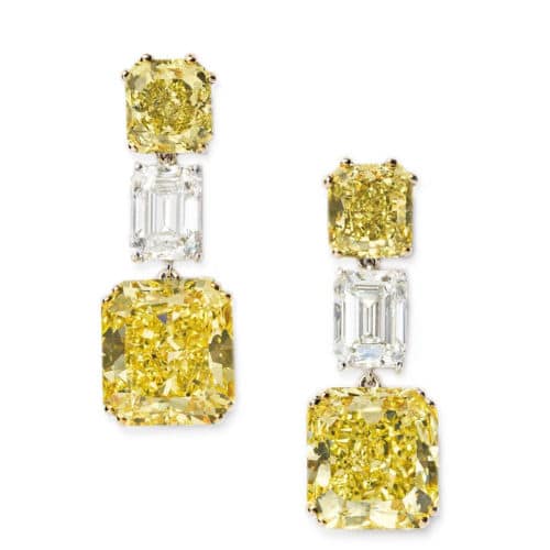 3023693 yellow and white diamond earrings