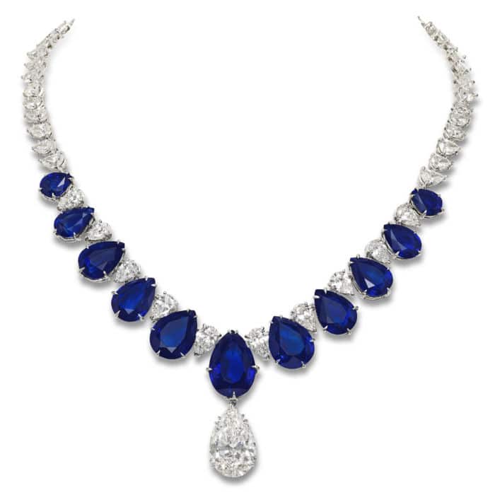 Octogen Blue Sapphire & Diamond Art Deco Style Pendant Necklace - Jordans  Jewellers