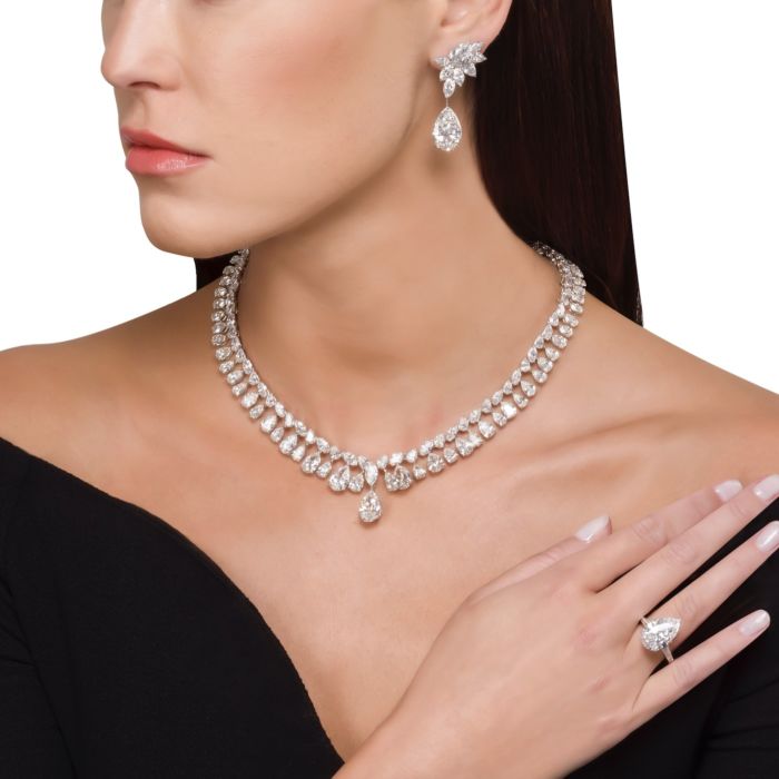 American Diamond Necklace Set with Adjustable Ring